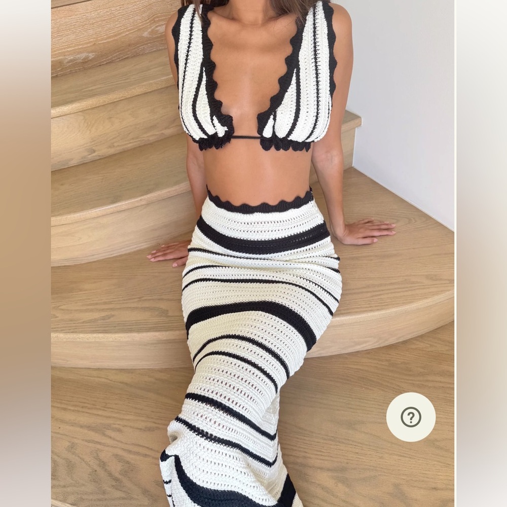 Meshki Black and White Crochet Two-Piece Set